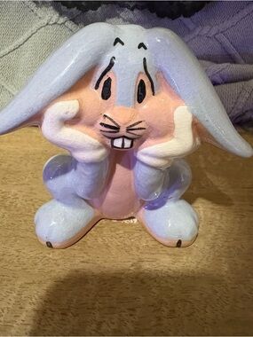 Whimsical Pastel Bunny Figurine - Pink & Light Purple